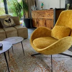 Mathi Design Fauteuils Fauteuil Rotatif En Velours Moutarde -Chaise Soldes Magasin fauteuil rotatif en velours moutarde 5
