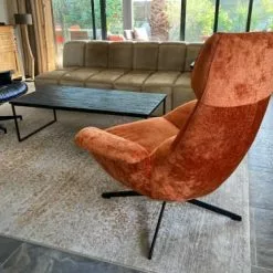 Mathi Design Fauteuils Fauteuil Rotatif En Velours Orange -Chaise Soldes Magasin fauteuil rotatif en velours orange 2