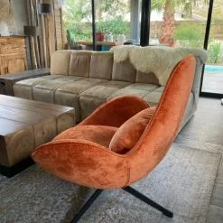 Mathi Design Fauteuils Fauteuil Rotatif En Velours Orange -Chaise Soldes Magasin fauteuil rotatif en velours orange 7