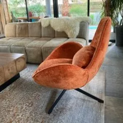 Mathi Design Fauteuils Fauteuil Rotatif En Velours Orange -Chaise Soldes Magasin fauteuil rotatif en velours orange 9