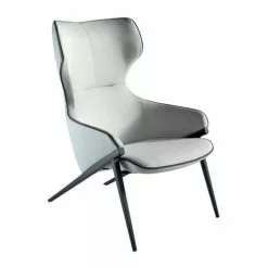Angel Cerda Fauteuils Fauteuil Tapissé En Tissu Gris Et Structure Des Pieds En Acier Noir