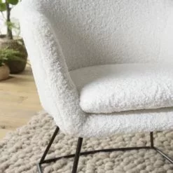 MACABANE Fauteuils Fauteuil Urban Tissu Bouclette Blanc Pieds évasés Métal Noir -Chaise Soldes Magasin fauteuil urban tissu bouclette blanc pieds evases metal noir 2