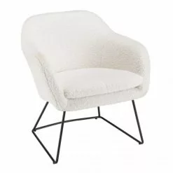 MACABANE Fauteuils Fauteuil Urban Tissu Bouclette Blanc Pieds évasés Métal Noir