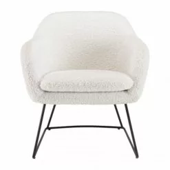 MACABANE Fauteuils Fauteuil Urban Tissu Bouclette Blanc Pieds évasés Métal Noir -Chaise Soldes Magasin fauteuil urban tissu bouclette blanc pieds evases metal noir 3