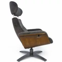 My New Design Fauteuils Fauteuil Velours Et Chêne Naturel - Velours Brun -Chaise Soldes Magasin fauteuil velours et chene naturel velours brun 4