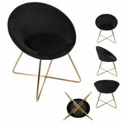 Altobuy Fauteuils Fauteuil Velours Noir Et Piétement Doré -Chaise Soldes Magasin fauteuil velours noir et pietement dore 2