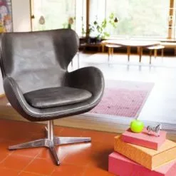 PIB Fauteuils Fauteuil Vintage En Cuir Marron -Chaise Soldes Magasin fauteuil vintage en cuir marron 2