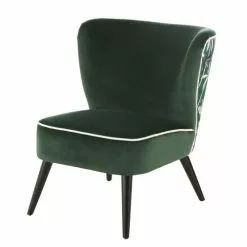 Maisons Du Monde Fauteuils Fauteuil Vintage En Velours Vert Imprimé Blanc