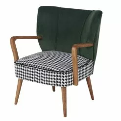 Maisons Du Monde Fauteuils Fauteuil Vintage En Velours Vert Motifs Pied De Poule