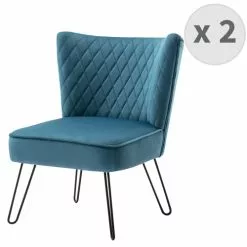 Moloo Fauteuils Fauteuil Vintage Velours Bleu Canard Pieds Métal Noir(x2)