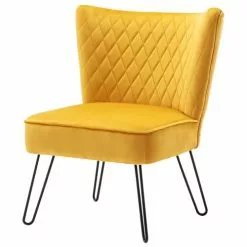 Moloo Fauteuils Fauteuil Vintage Velours Curry Pieds Métal Noir