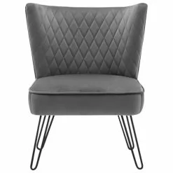 Moloo Fauteuils Fauteuil Vintage Velours Gris Pieds Métal Noir -Chaise Soldes Magasin fauteuil vintage velours gris pieds metal noir 4