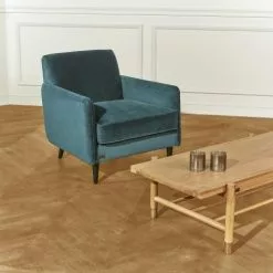 Robin Des Bois Fauteuils Grand Fauteuil En Velours Bleu Paon -Chaise Soldes Magasin grand fauteuil en velours bleu paon 3