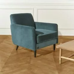 Robin Des Bois Fauteuils Grand Fauteuil En Velours Bleu Paon -Chaise Soldes Magasin grand fauteuil en velours bleu paon 5