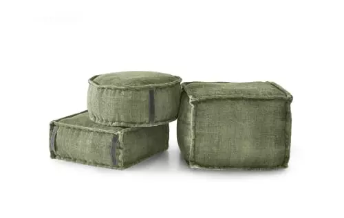 RNT By Really Nice Things Poufs Pouf Carré En Coton Revêtu Effet Lavé Vert. 3 RNT By Really Nice Things Poufs Pouf Carré En Coton Revêtu Effet Lavé Vert. – Image 3