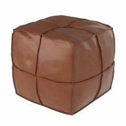 Rendez Vous Déco Poufs Pouf Carré En Cuir Camel -Chaise Soldes Magasin pouf carre en cuir camel 4
