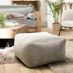 MACABANE Poufs Pouf Carré En Tissu Velours Cotelé Gris Perle -Chaise Soldes Magasin pouf carre en tissu velours cotele gris perle 2