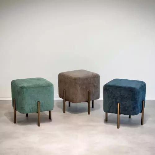 Pomax Poufs Pouf Carré En Velours Gris 2 Pomax Poufs Pouf Carré En Velours Gris – Image 2