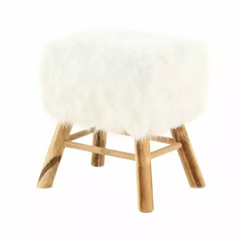 Grenier Alpin Poufs Pouf Carré Fourrure Synthétique Blanche Et Pin 2 Grenier Alpin Poufs Pouf Carré Fourrure Synthétique Blanche Et Pin – Image 2