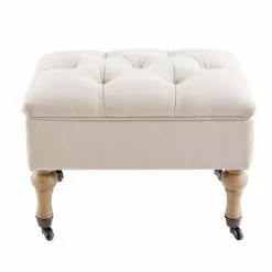 Maisons Du Monde Assises Pouf Coffre Capitonné à Roulettes En Lin écru