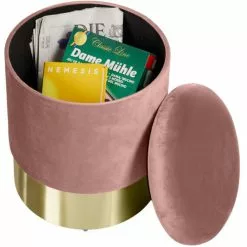 Tectake Poufs Pouf Coffre De Rangement Aspect Velours SARINA Effet Rose -Chaise Soldes Magasin pouf coffre de rangement aspect velours sarina effet rose 2