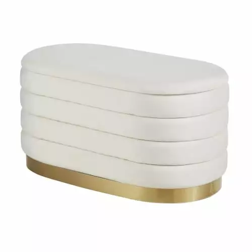 Maisons Du Monde Poufs Pouf Coffre De Rangement Blanc Et Doré 2 Maisons Du Monde Poufs Pouf Coffre De Rangement Blanc Et Doré – Image 2