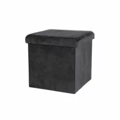 Urban Living Poufs Pouf Coffre De Rangement Velours Noir - 37.5x37.5x37.5cm