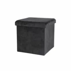 Urban Living Poufs Pouf Coffre De Rangement Velours Noir - 37.5x37.5x37.5cm -Chaise Soldes Magasin pouf coffre de rangement velours noir 37 5x37 5x37 5cm 3