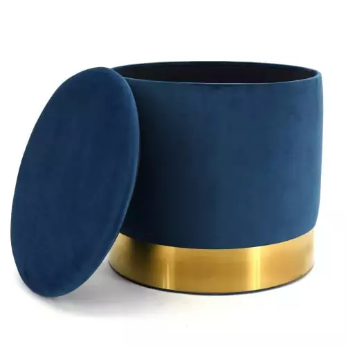 Aubry Gaspard Poufs Pouf Coffre En Velours Et Métal Bleu/or 2 Aubry Gaspard Poufs Pouf Coffre En Velours Et Métal Bleu/or – Image 2