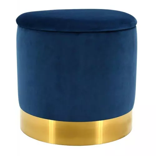 Aubry Gaspard Poufs Pouf Coffre En Velours Et Métal Bleu/or 1 Aubry Gaspard Poufs Pouf Coffre En Velours Et Métal Bleu/or