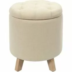 The Home Deco Factory Poufs Pouf Coffre Rond Pieds En Bois Eleonor Gris -Chaise Soldes Magasin pouf coffre rond pieds en bois eleonor beige