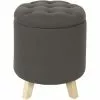 The Home Deco Factory Poufs Pouf Coffre Rond Pieds En Bois Eleonor Gris