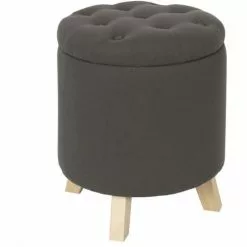 The Home Deco Factory Poufs Pouf Coffre Rond Pieds En Bois Eleonor Gris -Chaise Soldes Magasin pouf coffre rond pieds en bois eleonor gris 2