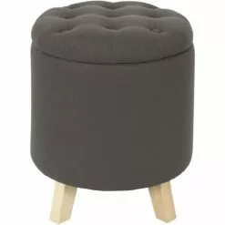 The Home Deco Factory Poufs Pouf Coffre Rond Pieds En Bois Eleonor Gris