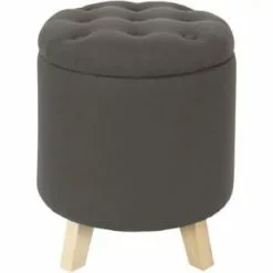 The Home Deco Factory Poufs Pouf Coffre Rond Pieds En Bois Eleonor Gris -Chaise Soldes Magasin pouf coffre rond pieds en bois eleonor gris 3