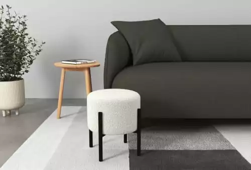 Potiron Paris Poufs Pouf écru Effet Laine Bouclée, Pieds En Métal Noir 2 Potiron Paris Poufs Pouf écru Effet Laine Bouclée, Pieds En Métal Noir – Image 2