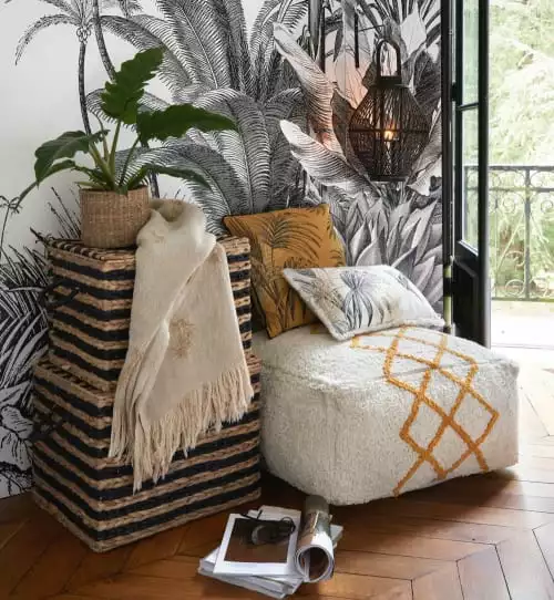 Maisons Du Monde Poufs Pouf En Coton Jaune Et Blanc 5 Maisons Du Monde Poufs Pouf En Coton Jaune Et Blanc – Image 5