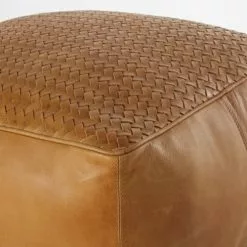 Maisons Du Monde Poufs Pouf En Cuir De Buffle Camel Tressé -Chaise Soldes Magasin pouf en cuir de buffle camel tresse 1000 4 12 202593 3