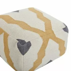 Beliani Poufs Pouf En Laine Beige Et Jaune 56 X 56 Cm -Chaise Soldes Magasin pouf en laine beige et jaune 56 x 56 cm 2