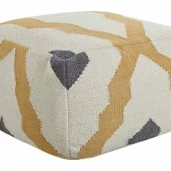 Beliani Poufs Pouf En Laine Beige Et Jaune 56 X 56 Cm