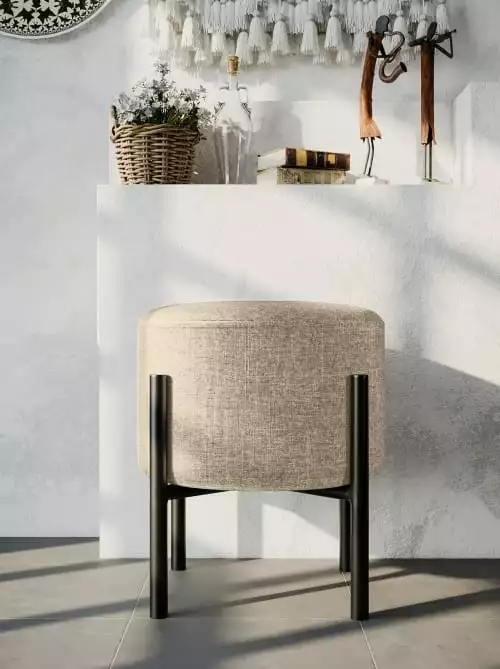 Potiron Paris Poufs Pouf En Tissu Beige, Pieds En Métal Noir 2 Potiron Paris Poufs Pouf En Tissu Beige, Pieds En Métal Noir – Image 2