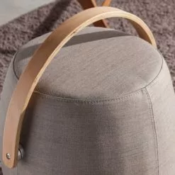 Angel Cerda Poufs Pouf En Tissu Gris Avec Anse En Cuir Marron -Chaise Soldes Magasin pouf en tissu gris avec anse en cuir marron 2