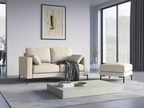 Micadoni Home Poufs Pouf En Tissu Structuré Beige Clair 2 Micadoni Home Poufs Pouf En Tissu Structuré Beige Clair – Image 2