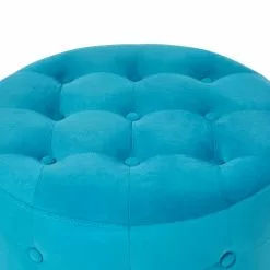 Beliani Poufs Pouf En Velours Bleu Ciel ⌀ 55 Cm -Chaise Soldes Magasin pouf en velours bleu ciel 55 cm 2