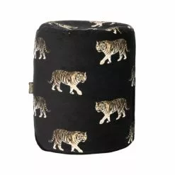 MX HOME Poufs Pouf En Velours Noir Avec Tigres Brodées