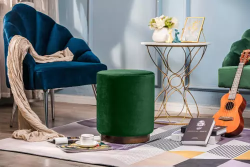 Nordlys Poufs Pouf En Velours Vert Et Base En Bois 3 Nordlys Poufs Pouf En Velours Vert Et Base En Bois – Image 3