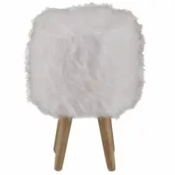 Grenier Alpin Poufs Pouf Fourrure Synthétique Blanche Et Hévéa -Chaise Soldes Magasin pouf fourrure synthetique blanche et hevea 2