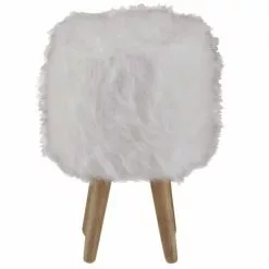 Grenier Alpin Poufs Pouf Fourrure Synthétique Blanche Et Hévéa