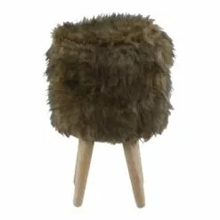 Grenier Alpin Poufs Pouf Fourrure Synthétique Blanche Et Hévéa -Chaise Soldes Magasin pouf fourrure synthetique marron et hevea
