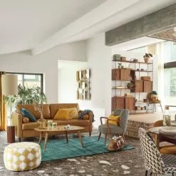 Maisons Du Monde Poufs Pouf Jacquard De Velours Moutarde Et Beige -Chaise Soldes Magasin pouf jacquard de velours moutarde et beige 1000 6 1 165518 5